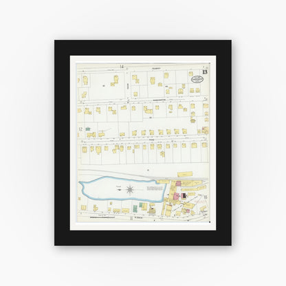 Old map wall art mockup — black gallery frame with white mat — Sanborn Fire Insurance Map from Gardner, Worcester County, Massachusetts (1905), Sheet #0013