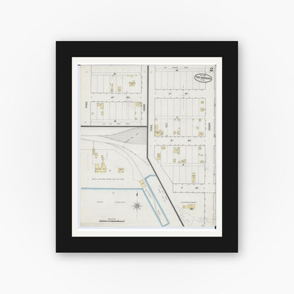 Old map wall art mockup — black gallery frame with white mat — Sanborn Fire Insurance Map from Two Harbors, Lake County, Minnesota (1888), Sheet #0002