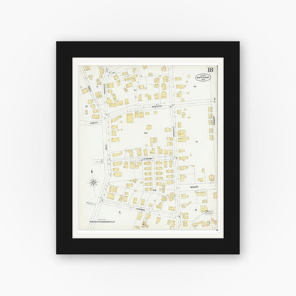 Old map wall art mockup — black gallery frame with white mat — Sanborn Fire Insurance Map from North Adams, Berkshire County, Massachusetts (1901), Sheet #0018