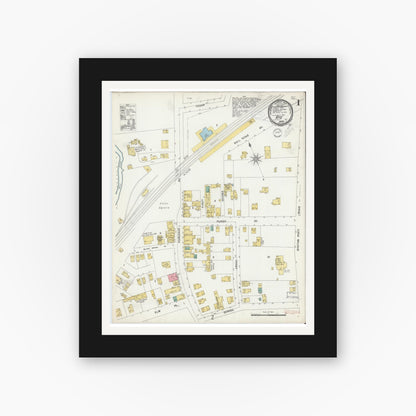 Old map wall art mockup — black gallery frame with white mat — Sanborn Fire Insurance Map from Rye, Westchester County, New York (1898) - Complete Map Set