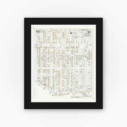 Old map wall art mockup — black gallery frame with white mat — Sanborn Fire Insurance Map from Elyria, Lorain County, Ohio (1925), Sheet #0032
