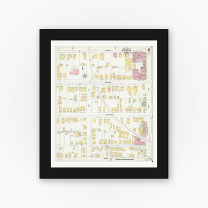 Old map wall art mockup — black gallery frame with white mat — Sanborn Fire Insurance Map from Franklin, Venango County, Pennsylvania (1906), Sheet #0006