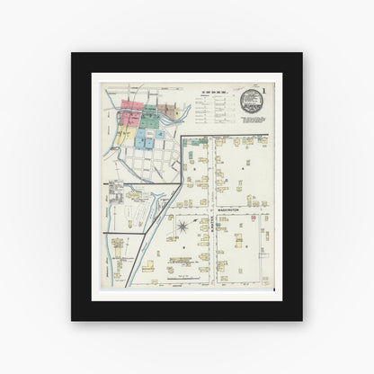 Old map wall art mockup — black gallery frame with white mat — Sanborn Fire Insurance Map from Belvidere, Warren County, New Jersey (1890), Sheet #0001
