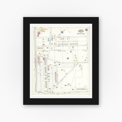 Old map wall art mockup — black gallery frame with white mat — Sanborn Fire Insurance Map from Ambler, Montgomery County, Pennsylvania (1921), Sheet #0010