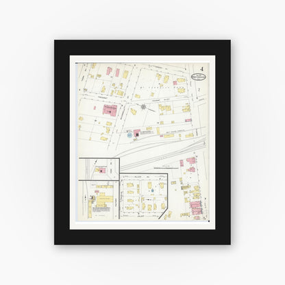 Old map wall art mockup — black gallery frame with white mat — Sanborn Fire Insurance Map from West Chicago, Du Page County, Illinois (1912), Sheet #0004
