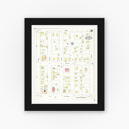 Old map wall art mockup — black gallery frame with white mat — Sanborn Fire Insurance Map from Webster City, Hamilton County, Iowa (1907), Sheet #0010