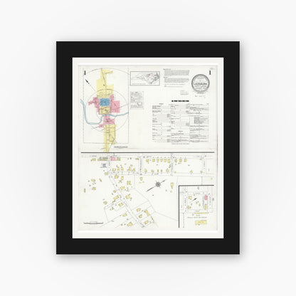 Old map wall art mockup — black gallery frame with white mat — Sanborn Fire Insurance Map from Louisburg, Franklin County, North Carolina (1930), Sheet #0001