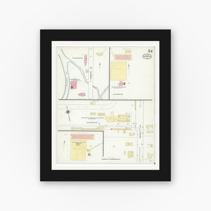 Old map wall art mockup — black gallery frame with white mat — Sanborn Fire Insurance Map from Dunkirk, Chautauqua County, New York (1910), Sheet #0034