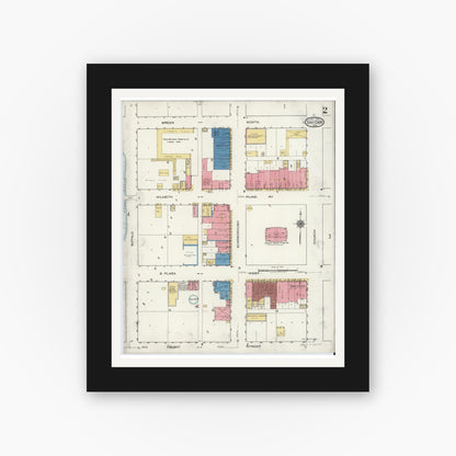 Old map wall art mockup — black gallery frame with white mat — Sanborn Fire Insurance Map from Snyder, Scurry County, Texas (1920), Sheet #0002