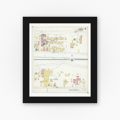 Old map wall art mockup — black gallery frame with white mat — Sanborn Fire Insurance Map from Pomeroy, Meigs County, Ohio (1899), Sheet #0006