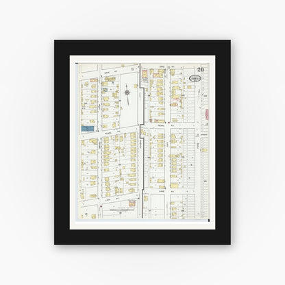 Old map wall art mockup — black gallery frame with white mat — Sanborn Fire Insurance Map from Conneaut, Ashtabula County, Ohio (1919), Sheet #0020