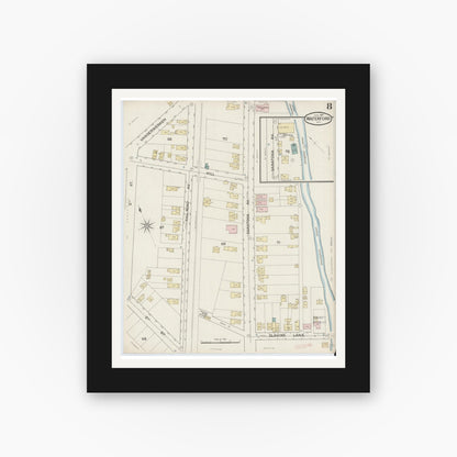 Old map wall art mockup — black gallery frame with white mat — Sanborn Fire Insurance Map from Waterford, Saratoga County, New York (1887), Sheet #0008