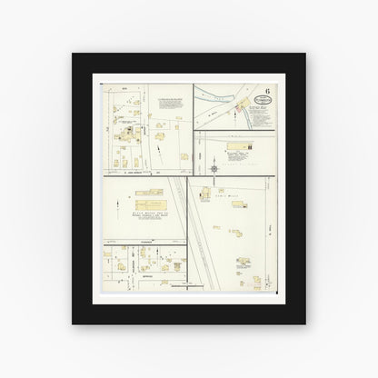 Old map wall art mockup — black gallery frame with white mat — Sanborn Fire Insurance Map from Plymouth, Wayne County, Michigan (1914), Sheet #0006