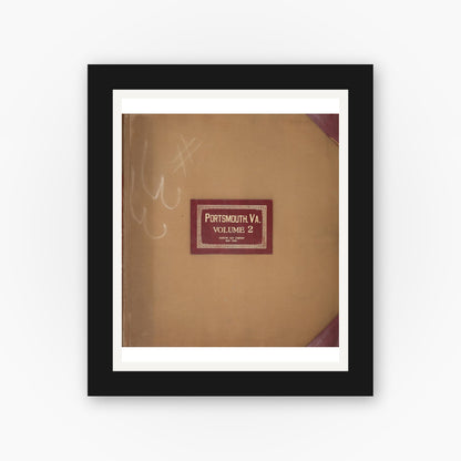 Old map wall art mockup — black gallery frame with white mat — Sanborn Fire Insurance Map from Portsmouth, Independent Cities, Virginia (1950), Sheet #0001