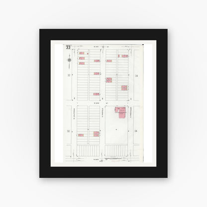 Old map wall art mockup — black gallery frame with white mat — Sanborn Fire Insurance Map from Chicago, Cook County, Illinois (1920), Sheet #0033