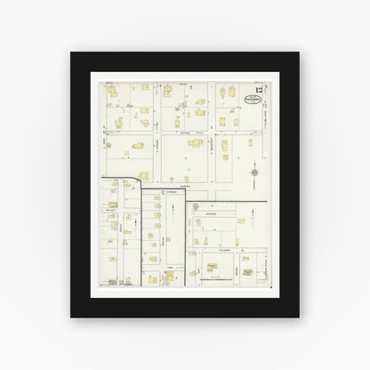 Old map wall art mockup — black gallery frame with white mat — Sanborn Fire Insurance Map from Kissimmee, Osceola County, Florida (1914), Sheet #0012