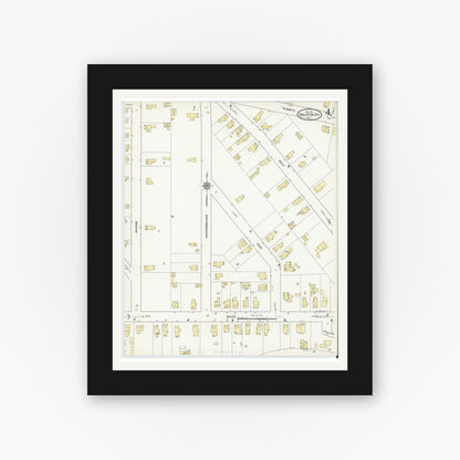 Old map wall art mockup — black gallery frame with white mat — Sanborn Fire Insurance Map from Ballston Spa, Saratoga County, New York (1911), Sheet #0004