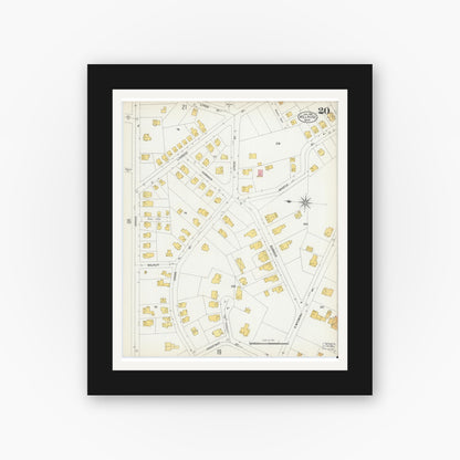 Old map wall art mockup — black gallery frame with white mat — Sanborn Fire Insurance Map from Melrose, Middlesex County, Massachusetts (1903), Sheet #0020