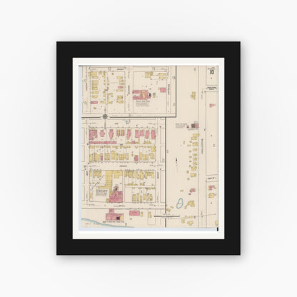 Old map wall art mockup — black gallery frame with white mat — Sanborn Fire Insurance Map from Portsmouth, Scioto County, Ohio (1921), Sheet #0010