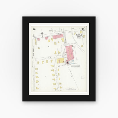 Old map wall art mockup — black gallery frame with white mat — Sanborn Fire Insurance Map from Chapel Hill, Orange County, North Carolina (1925), Sheet #0010