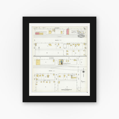 Old map wall art mockup — black gallery frame with white mat — Sanborn Fire Insurance Map from Honey Grove, Fannin County, Texas (1921), Sheet #0007