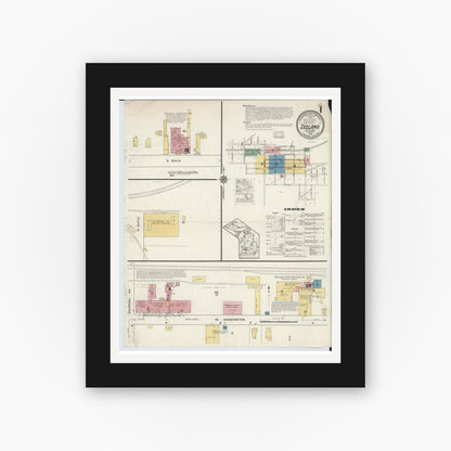 Old map wall art mockup — black gallery frame with white mat — Sanborn Fire Insurance Map from Zeeland, Ottawa County, Michigan (1916) - Complete Map Set