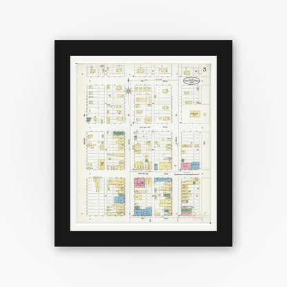 Old map wall art mockup — black gallery frame with white mat — Sanborn Fire Insurance Map from Thief River Falls, Pennington County, Minnesota (1906), Sheet #0005