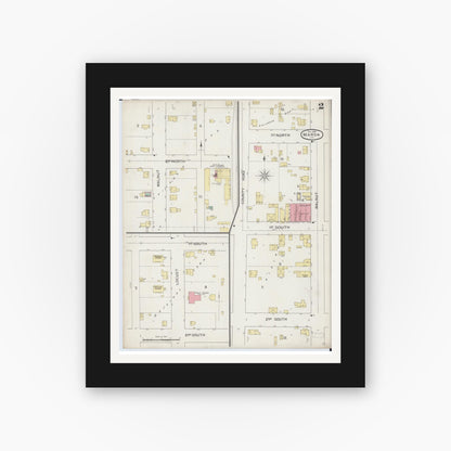Old map wall art mockup — black gallery frame with white mat — Sanborn Fire Insurance Map from Maroa, Macon County, Illinois (1893), Sheet #0002