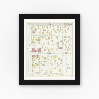 Old map wall art mockup — black gallery frame with white mat — Sanborn Fire Insurance Map from Mansfield, Tioga County, Pennsylvania (1897), Sheet #0004