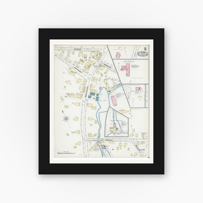 Old map wall art mockup — black gallery frame with white mat — Sanborn Fire Insurance Map from Canton, Norfolk County, Massachusetts (1891), Sheet #0005