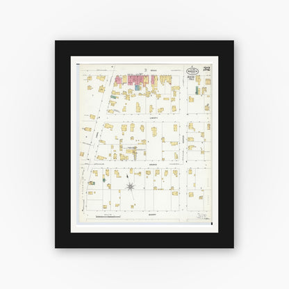 Old map wall art mockup — black gallery frame with white mat — Sanborn Fire Insurance Map from Warren, Trumbull County, Ohio (1908), Sheet #0032