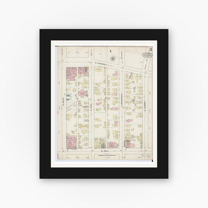 Old map wall art mockup — black gallery frame with white mat — Sanborn Fire Insurance Map from Akron, Summit County, Ohio (1886), Sheet #0003