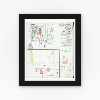 Old map wall art mockup — black gallery frame with white mat — Sanborn Fire Insurance Map from Mamaroneck, Westchester County, New York (1902) - Complete Map Set