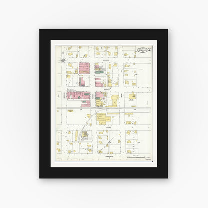 Old map wall art mockup — black gallery frame with white mat — Sanborn Fire Insurance Map from Wolcott, White County, Indiana (1909), Sheet #0002