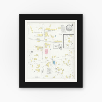 Old map wall art mockup — black gallery frame with white mat — Sanborn Fire Insurance Map from Orleans, Barnstable County, Massachusetts (1929), Sheet #0001