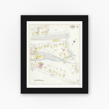 Old map wall art mockup — black gallery frame with white mat — Sanborn Fire Insurance Map from Saint Marys, Elk County, Pennsylvania (1915), Sheet #0006
