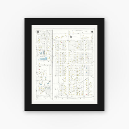 Old map wall art mockup — black gallery frame with white mat — Sanborn Fire Insurance Map from Raymondville, Willacy County, Texas (1948), Sheet #0010