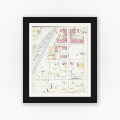 Old map wall art mockup — black gallery frame with white mat — Sanborn Fire Insurance Map from Roodhouse, Greene County, Illinois (1906), Sheet #0005