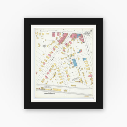 Old map wall art mockup — black gallery frame with white mat — Sanborn Fire Insurance Map from Bellevue, Huron And Sandusky County, Ohio (1906), Sheet #0002
