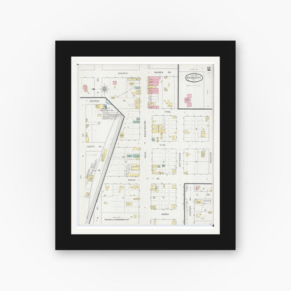 Old map wall art mockup — black gallery frame with white mat — Sanborn Fire Insurance Map from Golden City, Barton County, Missouri (1894), Sheet #0002
