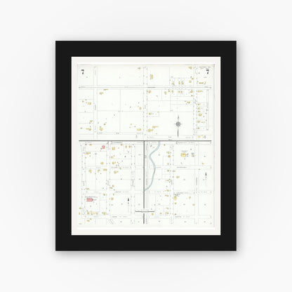 Old map wall art mockup — black gallery frame with white mat — Sanborn Fire Insurance Map from Bastrop, Bastrop County, Texas (1934), Sheet #0007