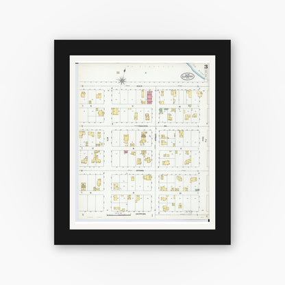 Old map wall art mockup — black gallery frame with white mat — Sanborn Fire Insurance Map from Elk Rapids, Antrim County, Michigan (1900), Sheet #0003
