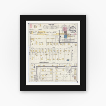 Old map wall art mockup — black gallery frame with white mat — Sanborn Fire Insurance Map from Randolph, Columbia and Dodge Counties, Wisconsin (1919), Sheet #0001