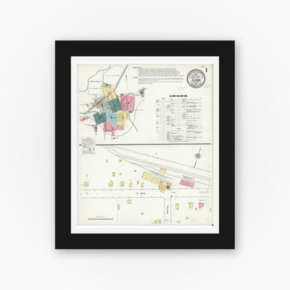 Old map wall art mockup — black gallery frame with white mat — Sanborn Fire Insurance Map from Cuba, Allegany County, New York (1912), Sheet #0001
