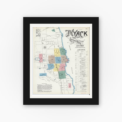 Old map wall art mockup — black gallery frame with white mat — Sanborn Fire Insurance Map from Nyack, Rockland County, New York. (1892), Sheet #0000