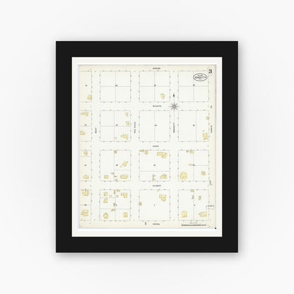 Old map wall art mockup — black gallery frame with white mat — Sanborn Fire Insurance Map from Henrietta, Clay County, Texas (1907), Sheet #0003