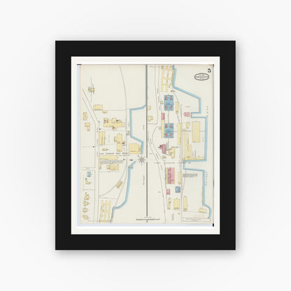 Old map wall art mockup — black gallery frame with white mat — Sanborn Fire Insurance Map from Houghton, Houghton County, Michigan (1893), Sheet #0005