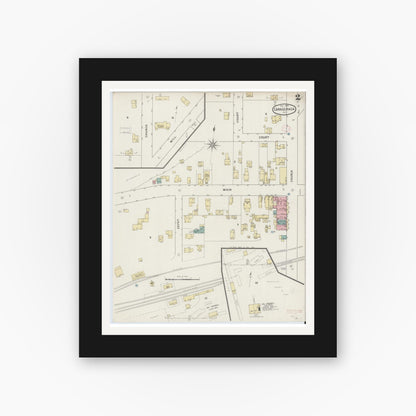 Old map wall art mockup — black gallery frame with white mat — Sanborn Fire Insurance Map from Canaseraga, Allegany County, New York (1894), Sheet #0002