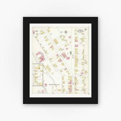 Old map wall art mockup — black gallery frame with white mat — Sanborn Fire Insurance Map from Gettysburg, Adams County, Pennsylvania (1907), Sheet #0006