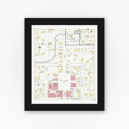 Old map wall art mockup — black gallery frame with white mat — Sanborn Fire Insurance Map from Farmer City, De Witt County, Illinois (1911), Sheet #0002